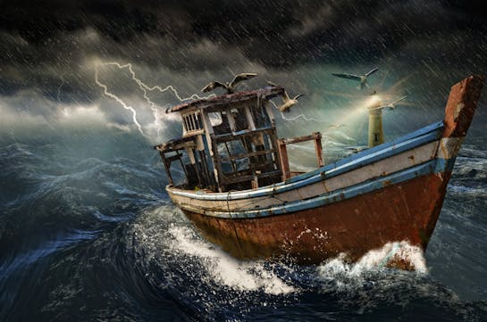 Old boat in storm