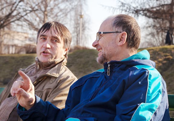 Stock two men on bench